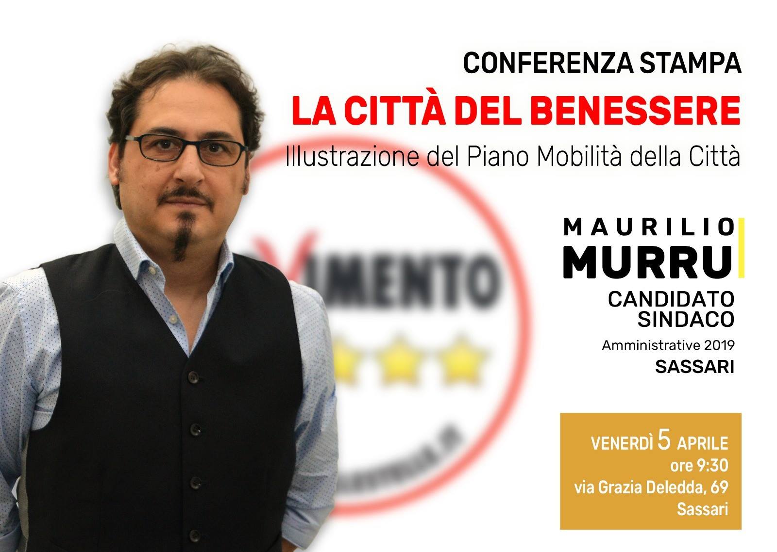 manifesto conferenza stampa 5 aprile — CONVOCAZIONE CONFERENZA STAMPA: verso le elezioni, il candidato sindaco Maurilio Murru presenta il piano della mobilità per Sassari