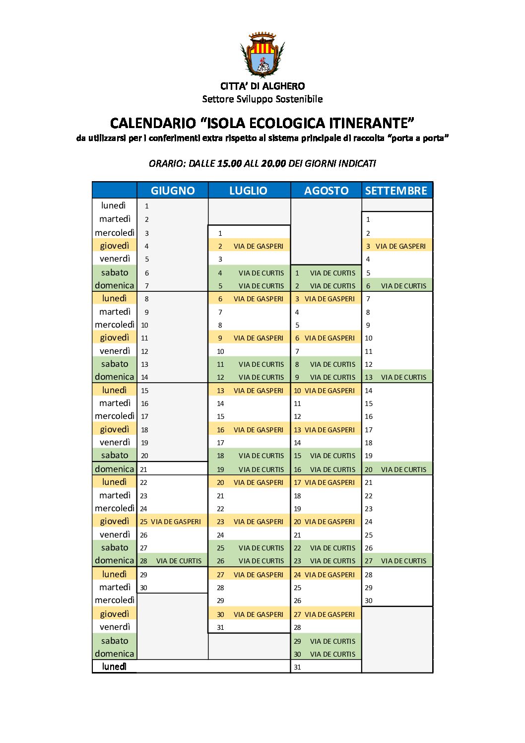 programma isola itinerante PDF — Isola ecolofica itinerante per la raccolta dei rifiuti domestici