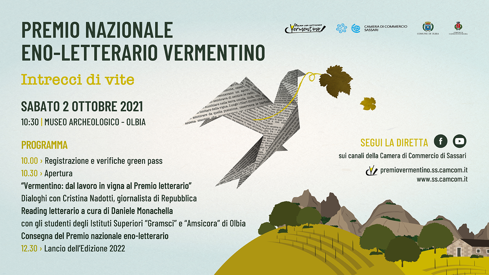 LOCANDINA_SITO — Premio letterario Vermentino, tutto pronto per la quinta edizione. Olbia, Sabato 2 ottobre ore 10,30