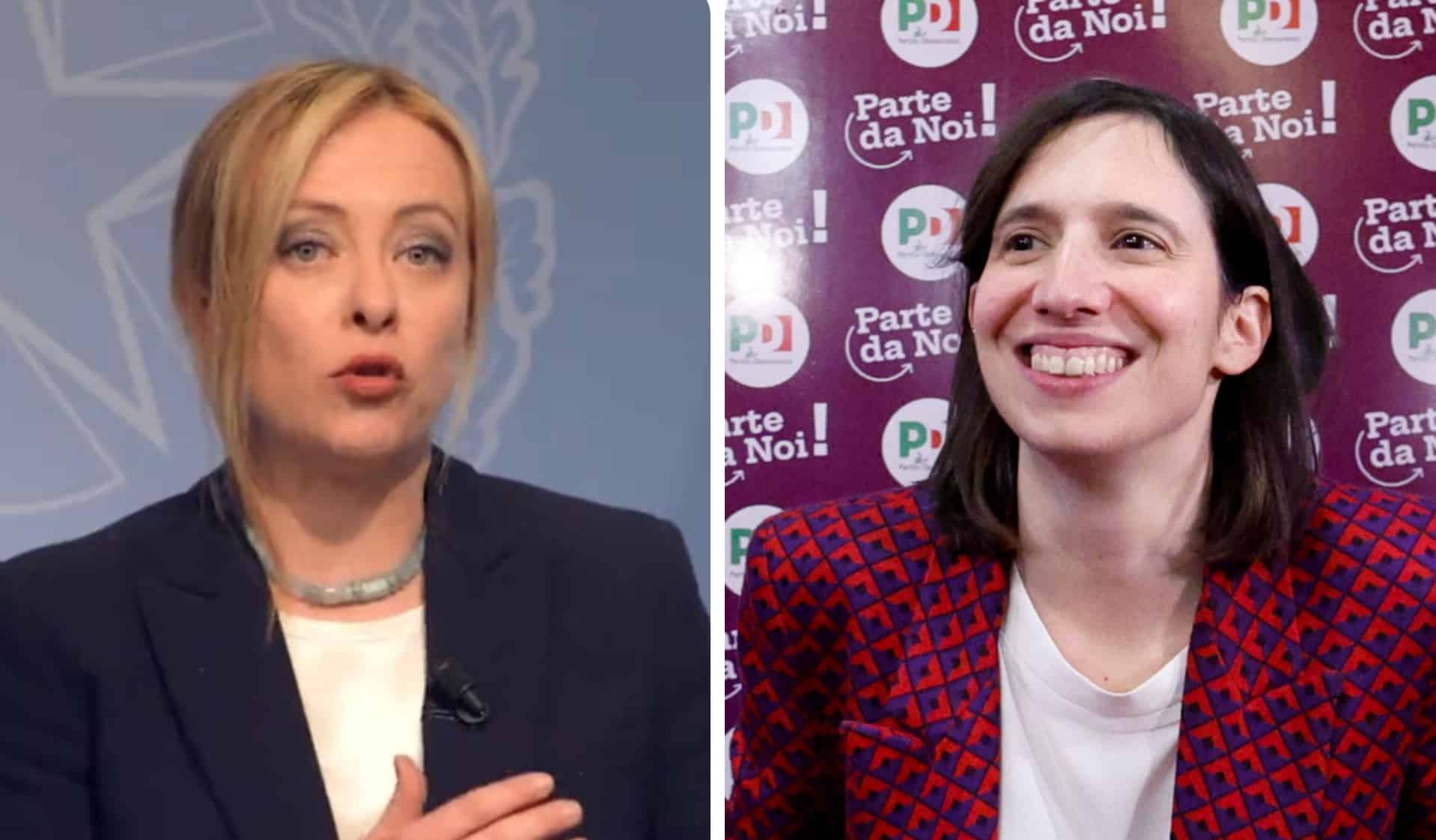 1Giorgia-Meloni-e-a-destra-Elly-Schlein — Istituto IXE’, i dati che preoccupano la Meloni e danno sprint a Elly Schlein