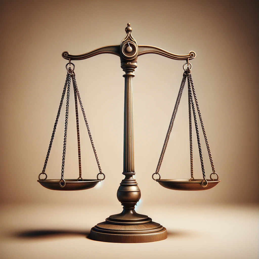DALL·E-2024-02-23-09.17.37-Visualize-a-classic-scale-the-type-often-used-as-a-symbol-of-justice-with-two-plates-hanging-from-a-horizontal-beam.-This-beam-is-supported-by-a-cen — Elezioni Sarde: Tra Malcontenti e Sacrifici Politici, la Ricerca di un N