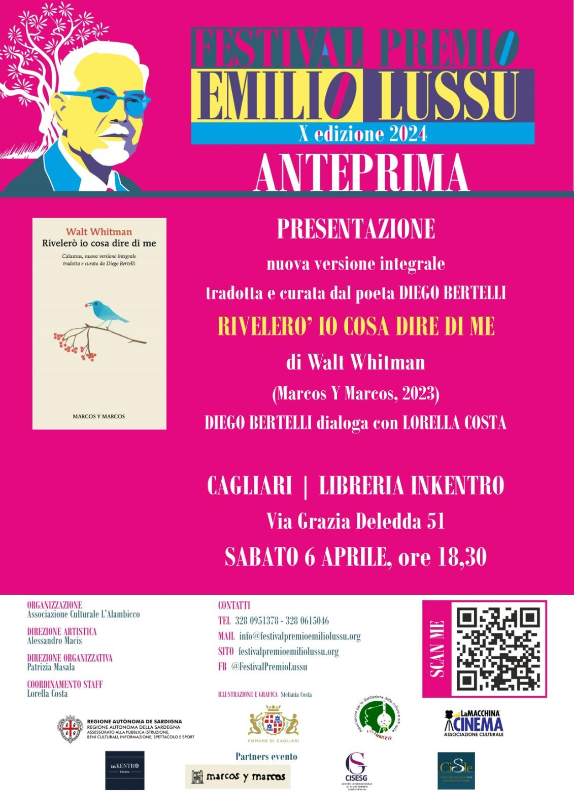 Flyer anteprima — Diego Bertelli presenta a Cagliari le poesie tradotte di Walt Whitman