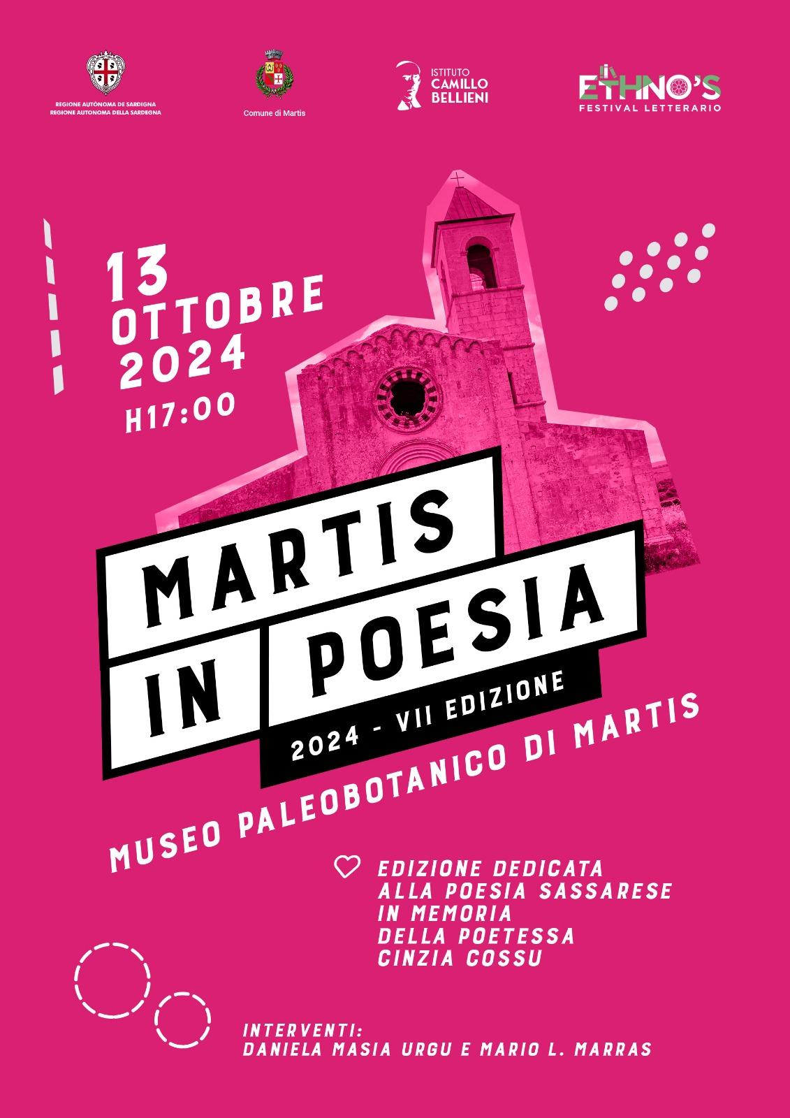 Martis in poesia 13.10.2024 — “Martis in poesia” dedicata la VII edizione a Cinzia Cossu